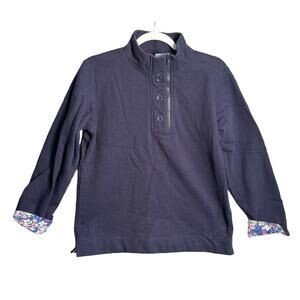 Orvis |‎ Small | 1/4 Zip Pullover Mixed Media Floral Denim Accent Sweatshirt